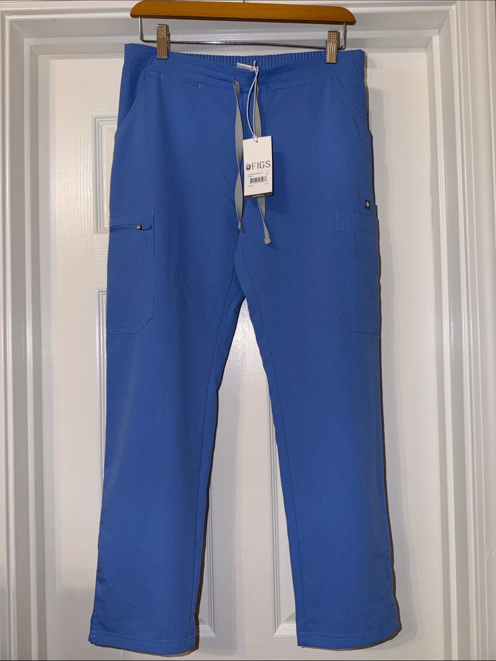 FIGS SP Ciel Blue skinny Scrub Pants with grey drawstring